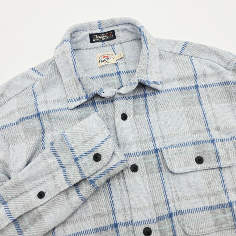 Faherty Brand The Legend Sweater Shirt Mens Medium Gray Plaid Knit Button Down